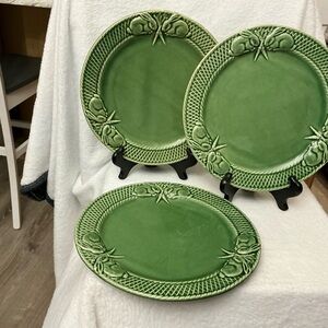 Set of 4/Bordallo Pinheiro Rabbit Green dinner plates 10 1/2”